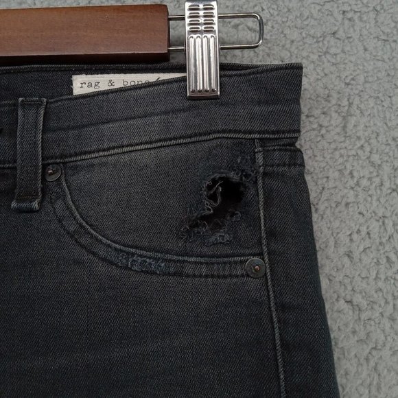 rag & bone Jeans Womens 25 Black Low Rise Skinny‎ Ripped Distressed Capri Denim - Picture 3 of 14